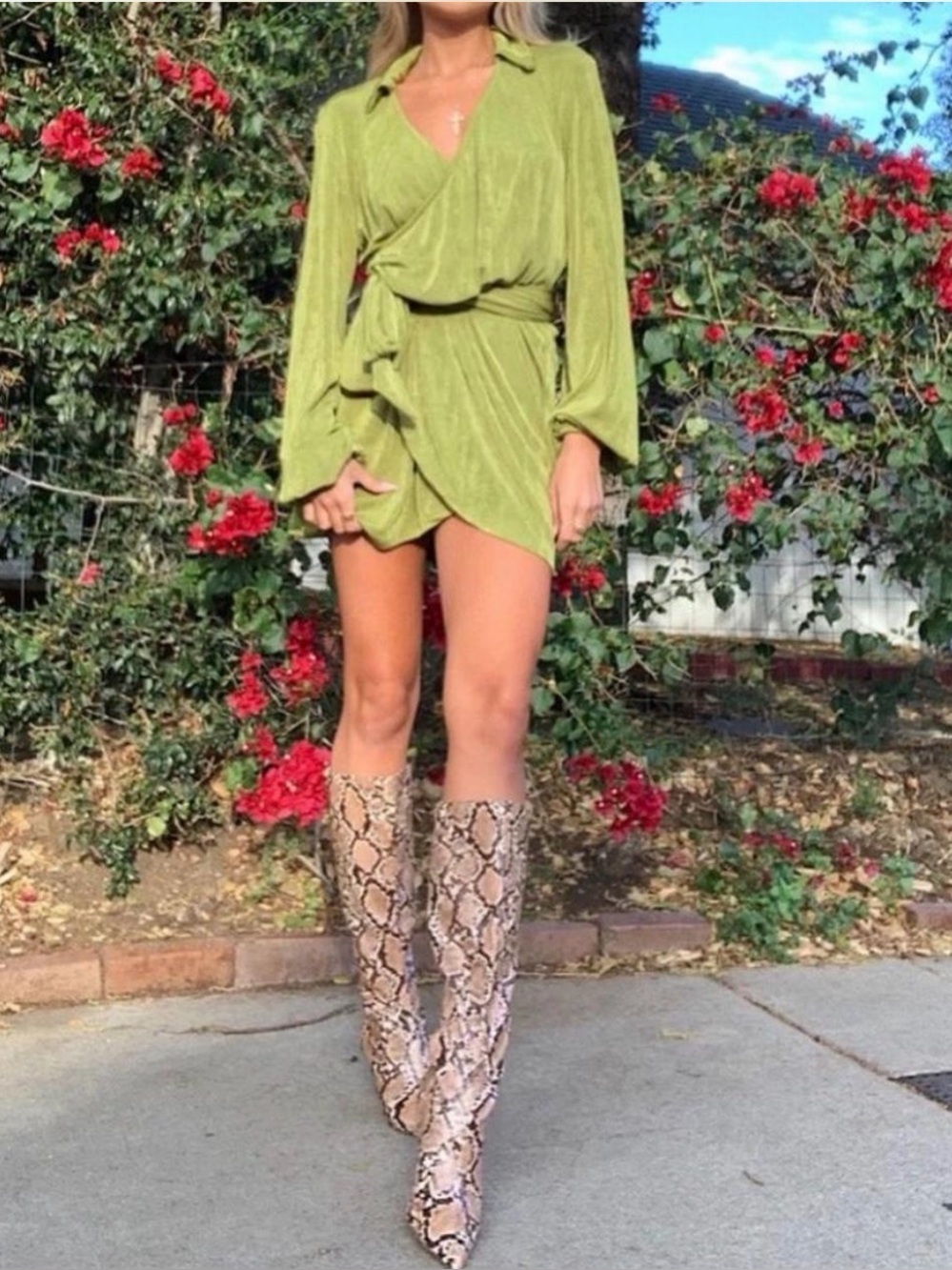 Princess Polly Olive Green Wrap Mini Dress Collared Long Sleeve NWOT Size 12